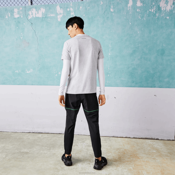 homens Lacoste chine cinza cca camiseta esporte novak djokovic croco algodão orgânico 08D0871