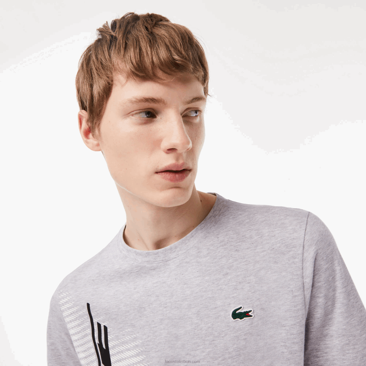 homens Lacoste chine cinza cca camiseta esportiva regular fit com marca contrastante 08D094