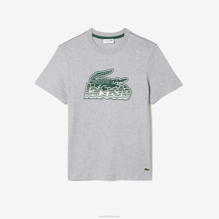 homens Lacoste chine cinza cca camiseta estampada em jersey de algodão 08D066