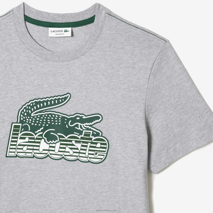 homens Lacoste chine cinza cca camiseta estampada em jersey de algodão 08D066