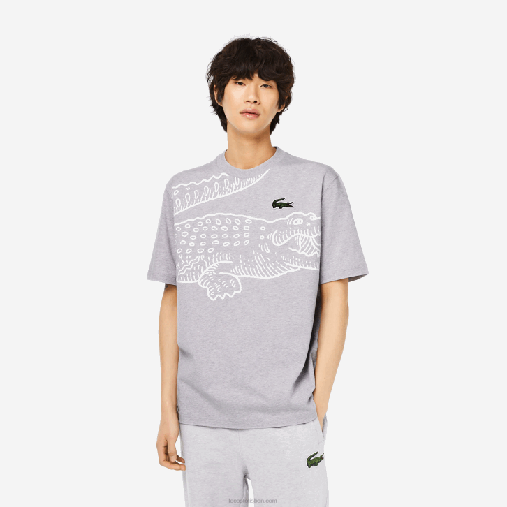 homens Lacoste chine cinza cca camiseta gola redonda com estampa de crocodilo 08D0253