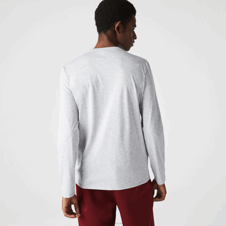 homens Lacoste chine cinza cca camiseta leve de algodão pima com decote em v 08D0677