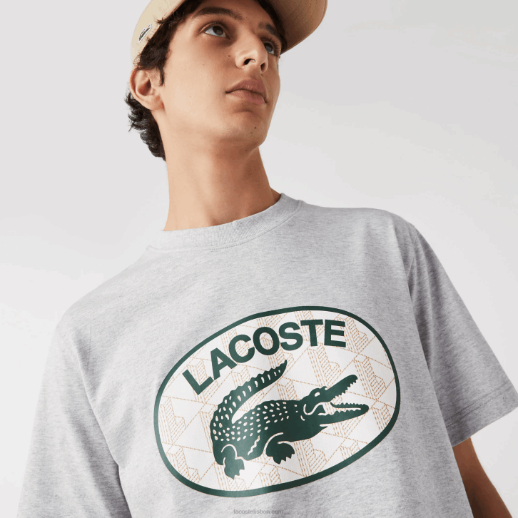 homens Lacoste chine cinza cca camiseta regular fit com estampa de monograma de marca 08D0579