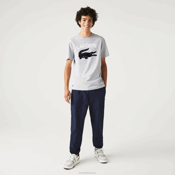homens Lacoste chine cinza cca camiseta regular fit xl com estampa de crocodilo 08D0572