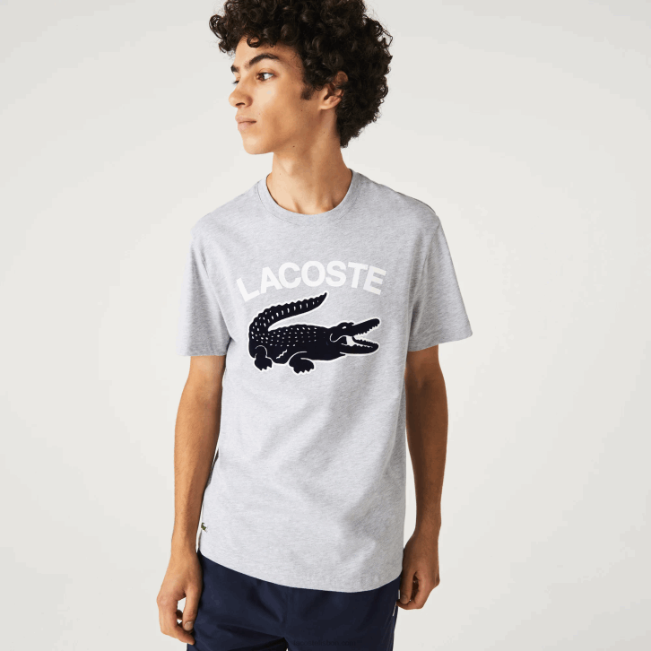 homens Lacoste chine cinza cca camiseta regular fit xl com estampa de crocodilo 08D0572
