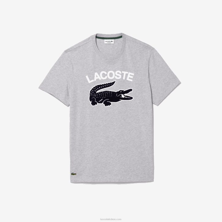 homens Lacoste chine cinza cca camiseta regular fit xl com estampa de crocodilo 08D0572