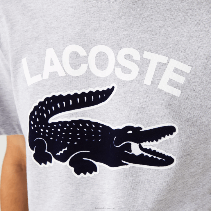 homens Lacoste chine cinza cca camiseta regular fit xl com estampa de crocodilo 08D0572