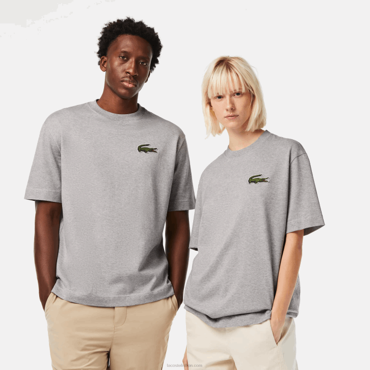 homens Lacoste chine cinza cca t-shirt de algodão orgânico de crocodilo de ajuste solto 08D074