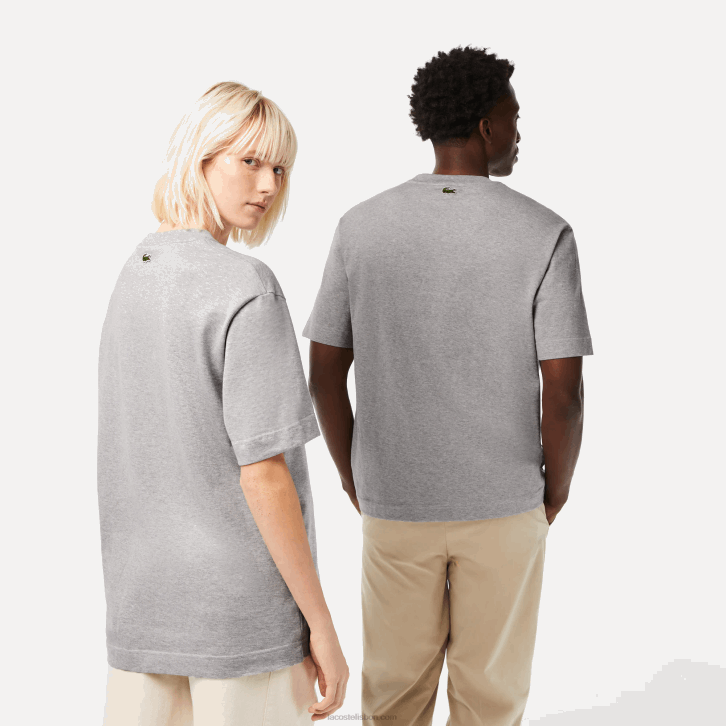homens Lacoste chine cinza cca t-shirt de algodão orgânico de crocodilo de ajuste solto 08D074