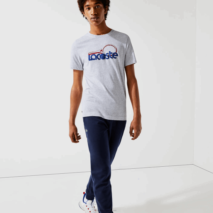 homens Lacoste cinza chine azul vermelho 7ku camiseta esportiva respirável com estampa de tênis decote careca 08D0793