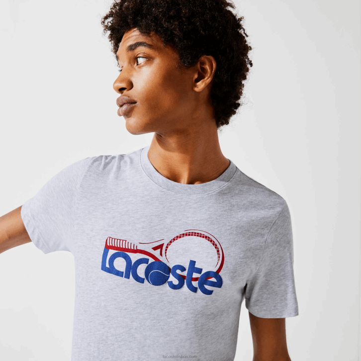 homens Lacoste cinza chine azul vermelho 7ku camiseta esportiva respirável com estampa de tênis decote careca 08D0793