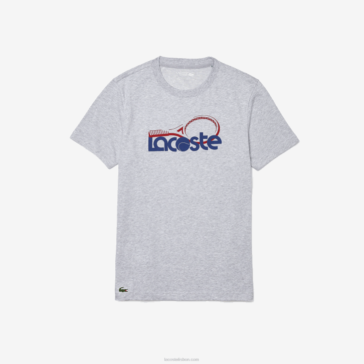 homens Lacoste cinza chine azul vermelho 7ku camiseta esportiva respirável com estampa de tênis decote careca 08D0793