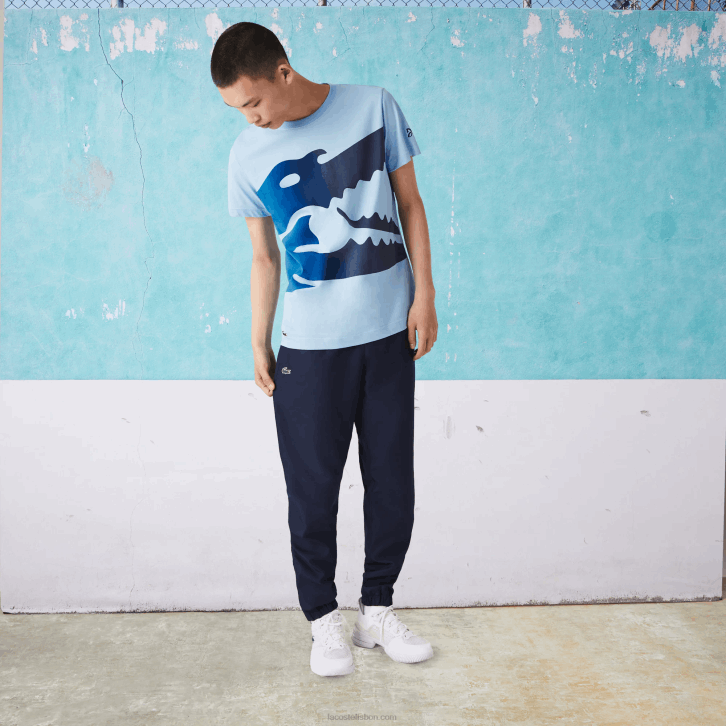 homens Lacoste hbp azul camiseta esporte novak djokovic croco algodão orgânico 08D0872