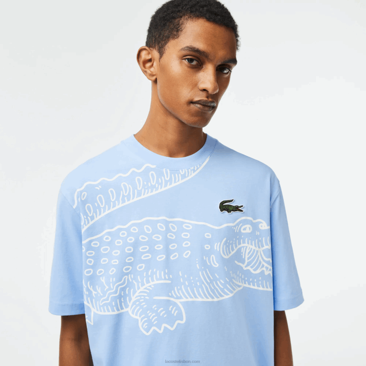 homens Lacoste hbp azul camiseta gola redonda com estampa de crocodilo 08D0255
