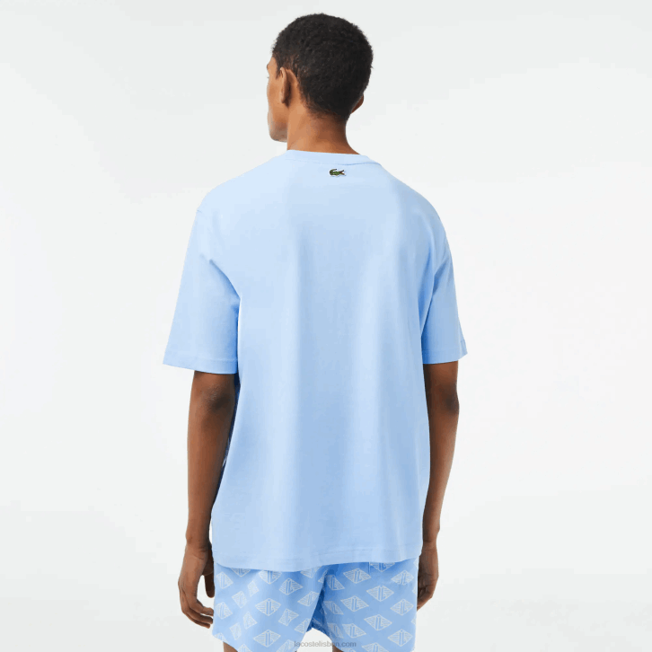 homens Lacoste hbp azul camiseta gola redonda com estampa de crocodilo 08D0255