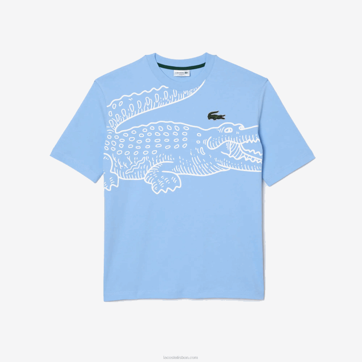 homens Lacoste hbp azul camiseta gola redonda com estampa de crocodilo 08D0255