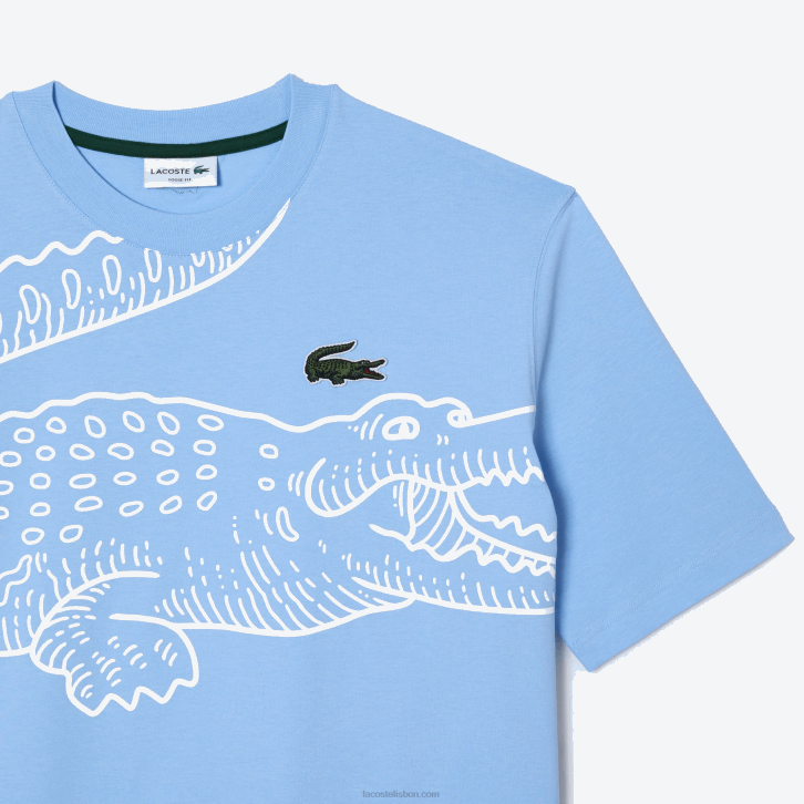 homens Lacoste hbp azul camiseta gola redonda com estampa de crocodilo 08D0255
