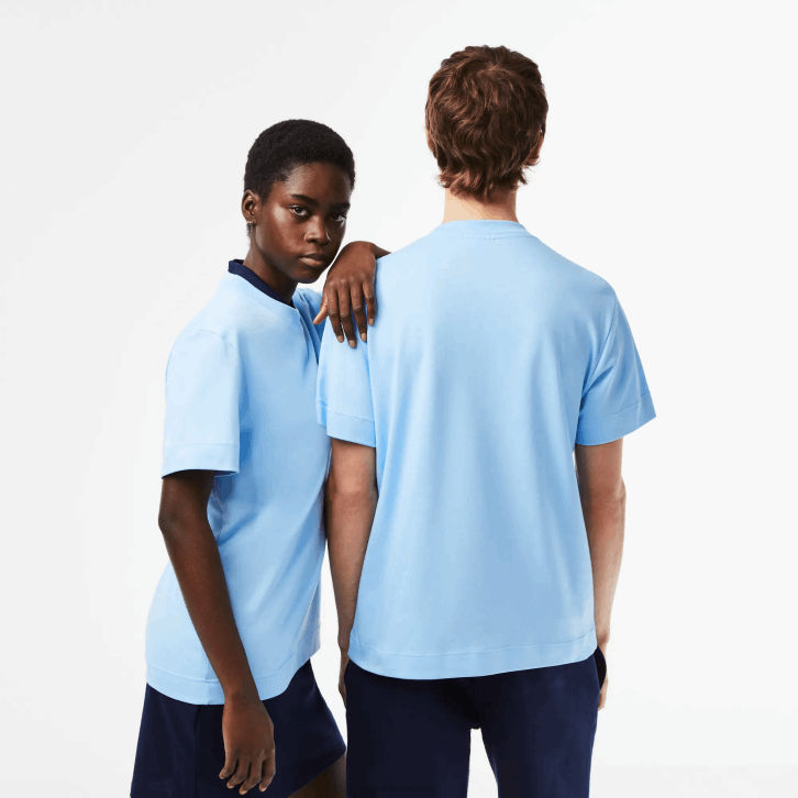 homens Lacoste hbp azul camiseta gola redonda de algodão orgânico 08D0735