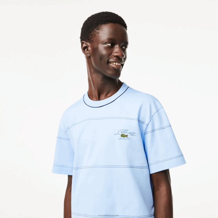 homens Lacoste hbp azul camiseta listrada em jérsei de algodão orgânico 08D0183