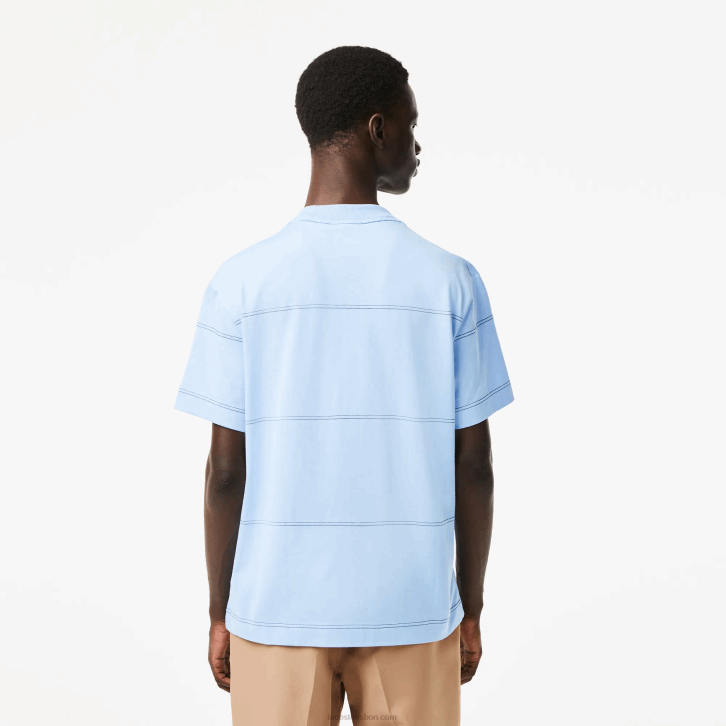 homens Lacoste hbp azul camiseta listrada em jérsei de algodão orgânico 08D0183