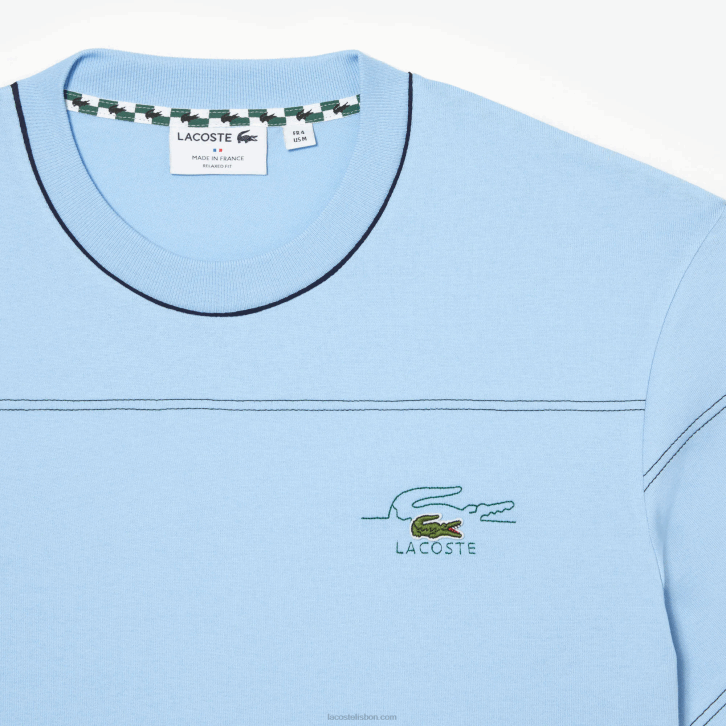 homens Lacoste hbp azul camiseta listrada em jérsei de algodão orgânico 08D0183