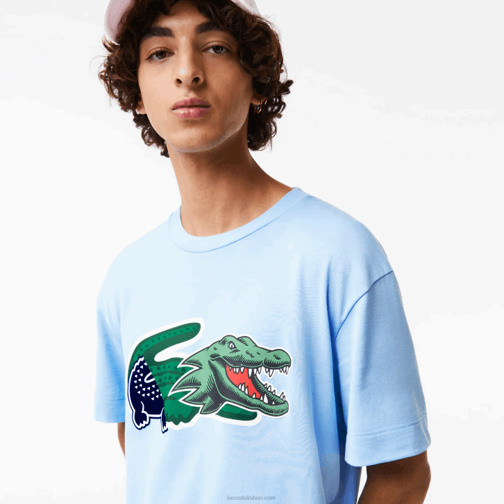 homens Lacoste hbp azul t-shirt de crocodilo oversized de ajuste relaxado 08D0609