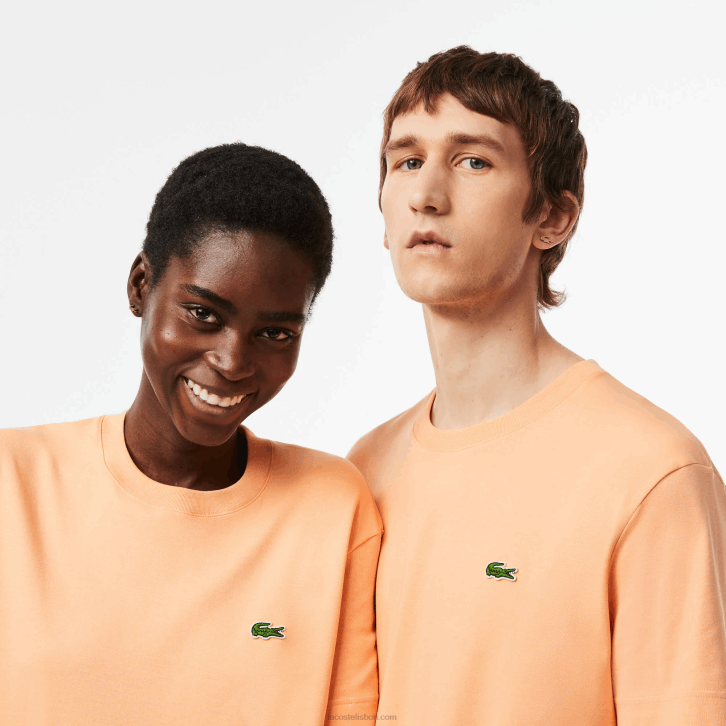 homens Lacoste heb laranja claro camiseta gola redonda de algodão orgânico 08D098