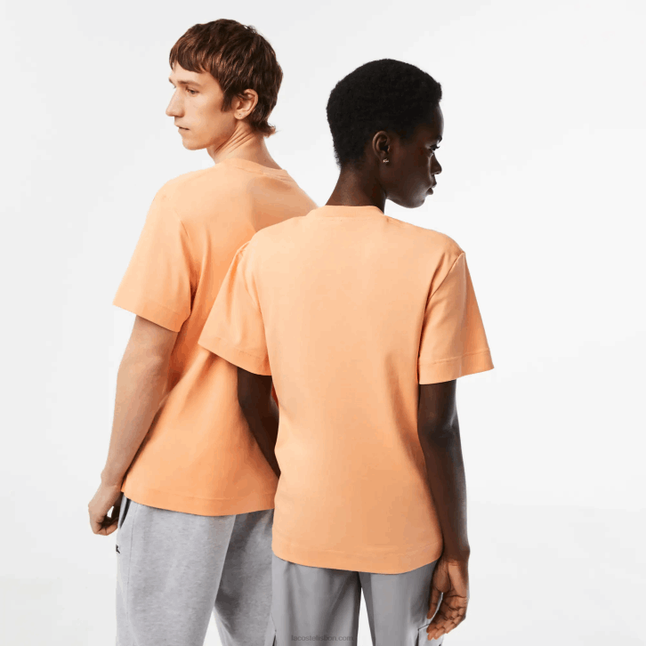 homens Lacoste heb laranja claro camiseta gola redonda de algodão orgânico 08D098