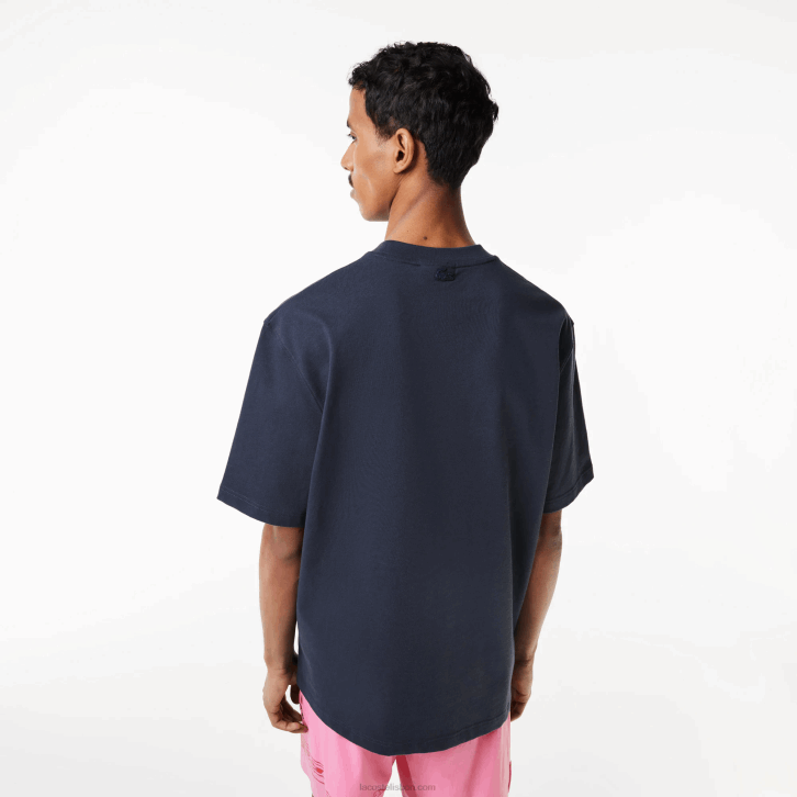 homens Lacoste kxe azul t-shirt com estampa de jérsei de algodão solto 08D0146