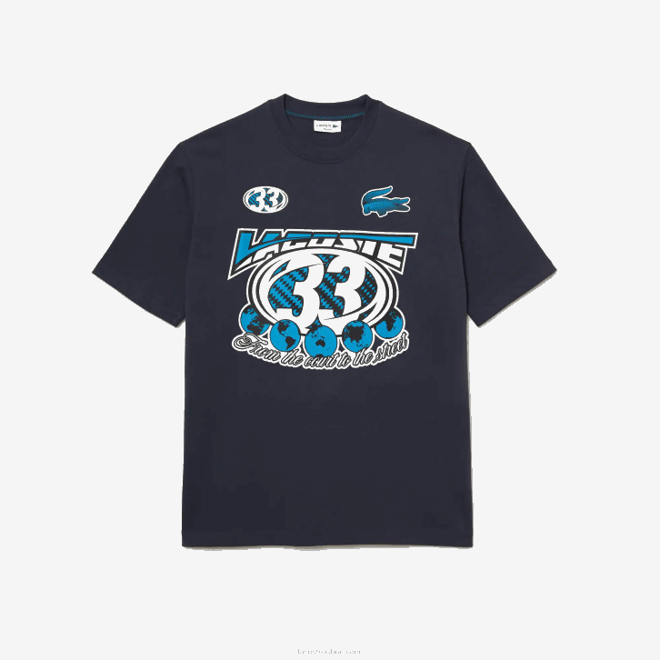 homens Lacoste kxe azul t-shirt com estampa de jérsei de algodão solto 08D0146
