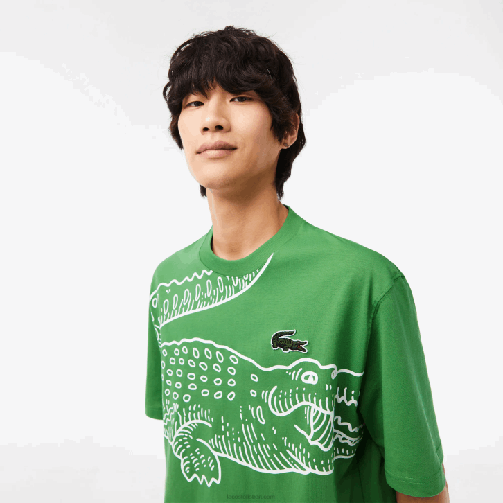 homens Lacoste l94 verde camiseta gola redonda com estampa de crocodilo 08D0256