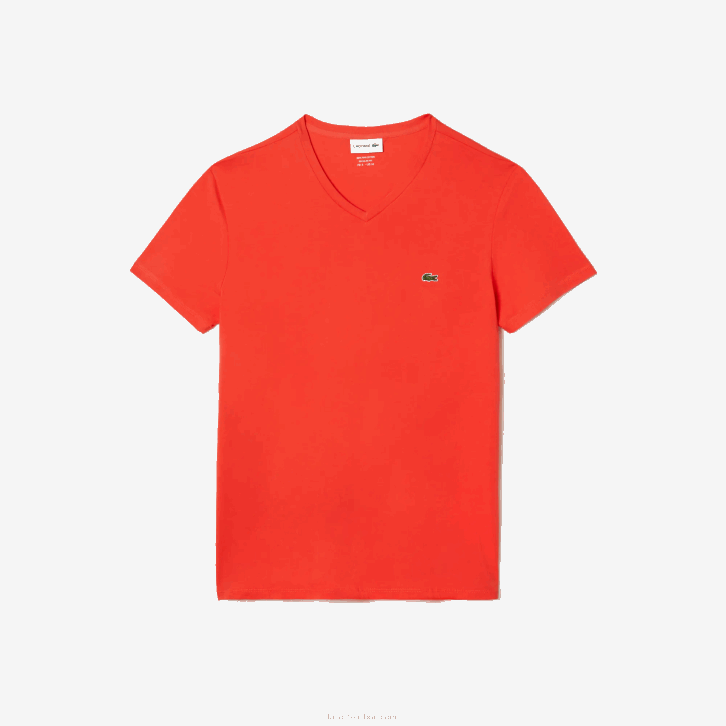 homens Lacoste laranja 02k camiseta de jérsei de algodão pima com decote v 08D039
