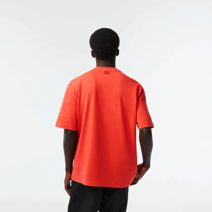 homens Lacoste laranja 02k t-shirt com estampa de jérsei de algodão solto 08D0145