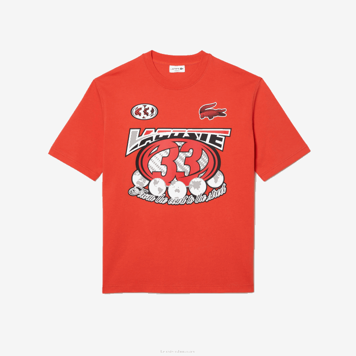 homens Lacoste laranja 02k t-shirt com estampa de jérsei de algodão solto 08D0145