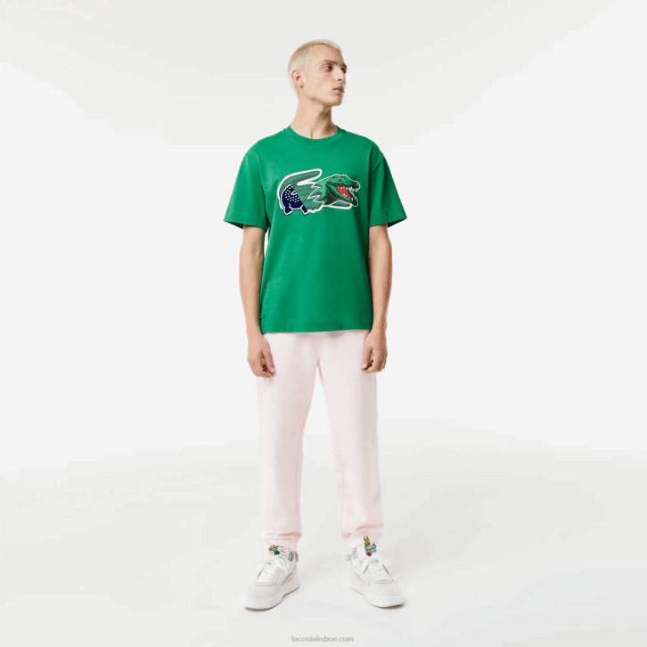 homens Lacoste ldm verde t-shirt de crocodilo oversized de ajuste relaxado 08D0616