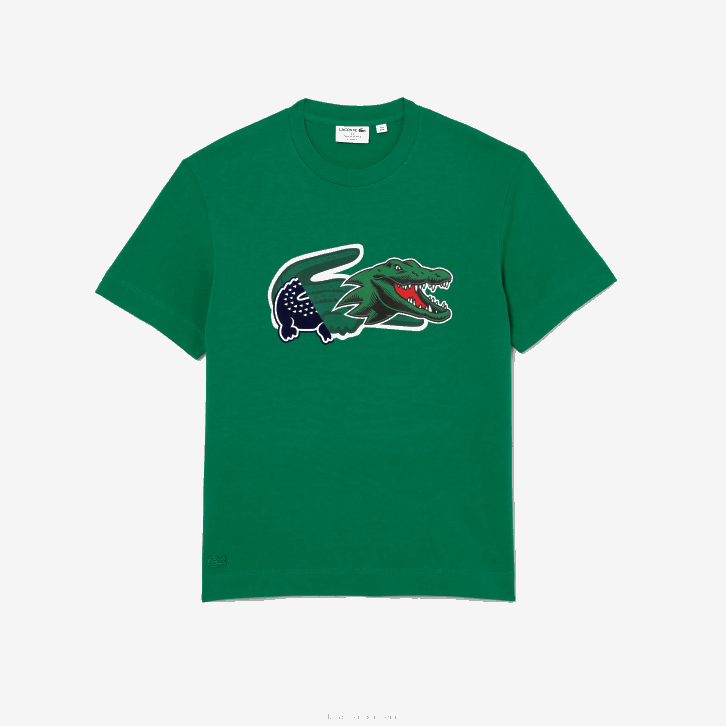 homens Lacoste ldm verde t-shirt de crocodilo oversized de ajuste relaxado 08D0616