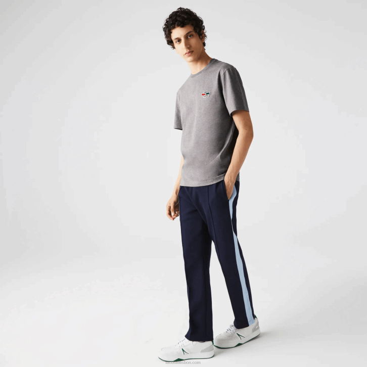 homens Lacoste lombo cinza 1vq t-shirt crocodilos de algodão orgânico com gola redonda 08D0921