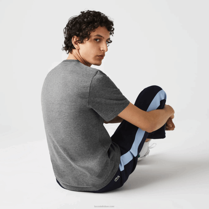 homens Lacoste lombo cinza 1vq t-shirt crocodilos de algodão orgânico com gola redonda 08D0921