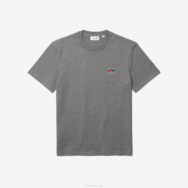 homens Lacoste lombo cinza 1vq t-shirt crocodilos de algodão orgânico com gola redonda 08D0921