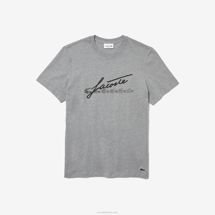 homens Lacoste lombo cinza 4jv t-shirt de algodão com gola redonda e estampa de crocodilo 08D0760