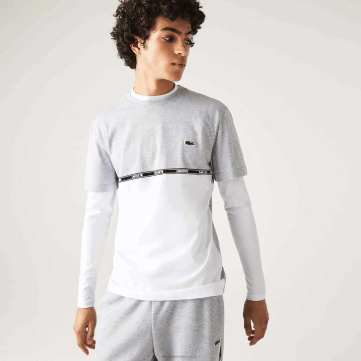 homens Lacoste lombo cinza branco mtg camiseta de marca 08D0831