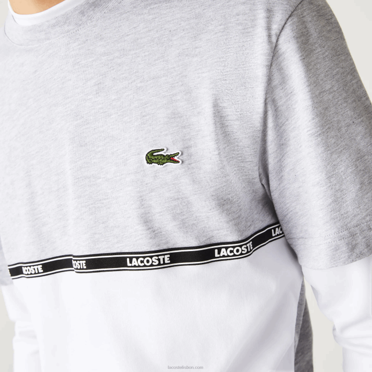 homens Lacoste lombo cinza branco mtg camiseta de marca 08D0831