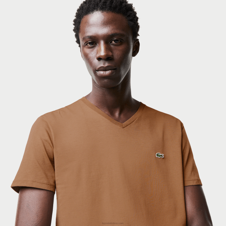 homens Lacoste marrom z0w camiseta de jérsei de algodão pima com decote v 08D0613
