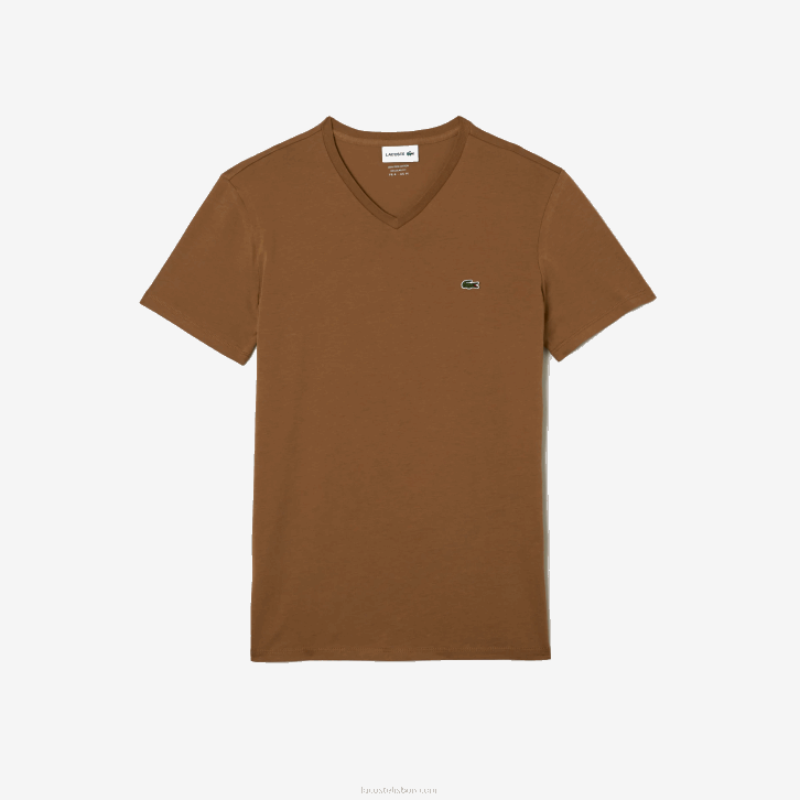 homens Lacoste marrom z0w camiseta de jérsei de algodão pima com decote v 08D0613