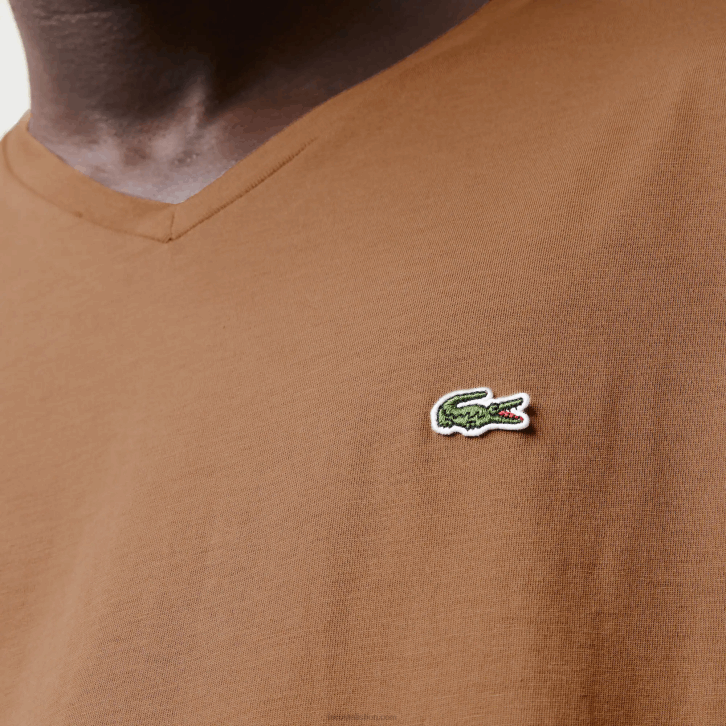 homens Lacoste marrom z0w camiseta de jérsei de algodão pima com decote v 08D0613