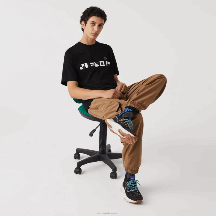 homens Lacoste preto 031 camiseta com estampa de ajuste relaxado 08D0662