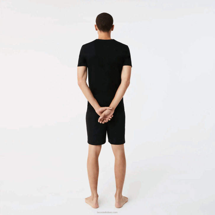 homens Lacoste preto 031 camiseta de algodão com gola redonda pacote com 3 08D01351