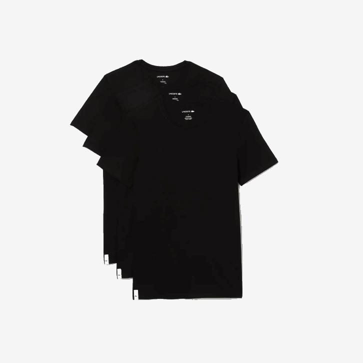homens Lacoste preto 031 camiseta de algodão com gola redonda pacote com 3 08D01351