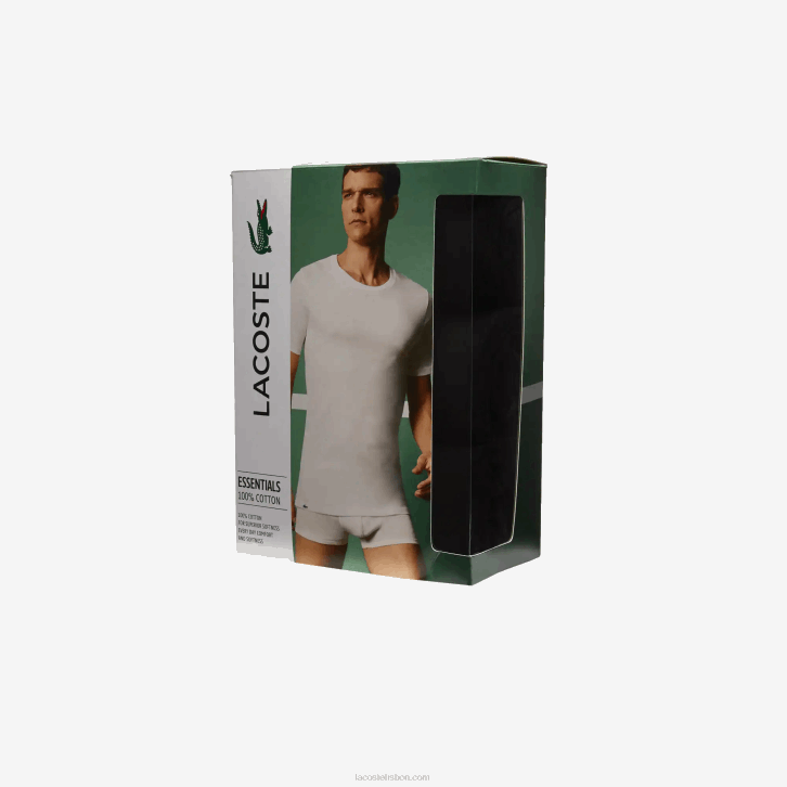 homens Lacoste preto 031 camiseta de algodão com gola redonda pacote com 3 08D01351
