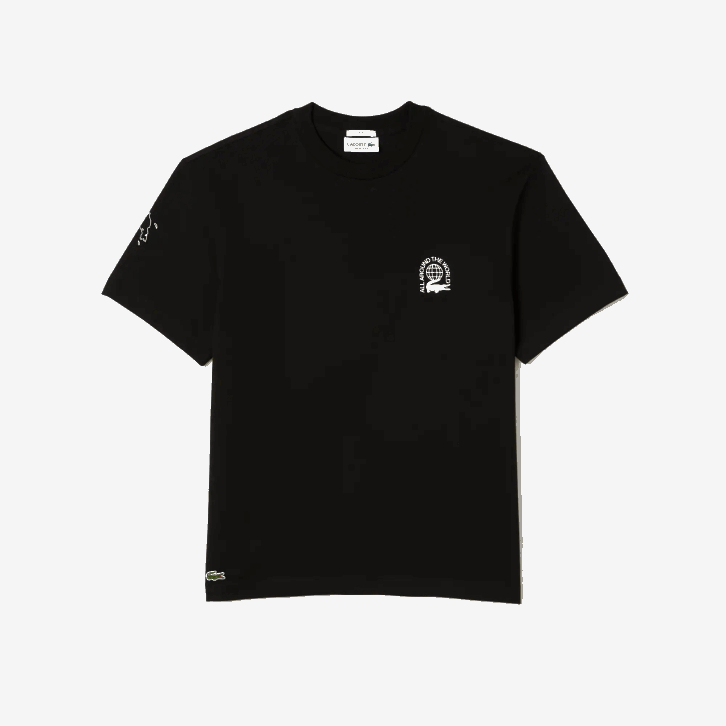 homens Lacoste preto 031 camiseta de jérsei de algodão orgânico de ajuste relaxado 08D0223